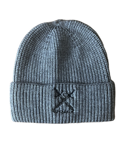 Grey ribbed beanie hat