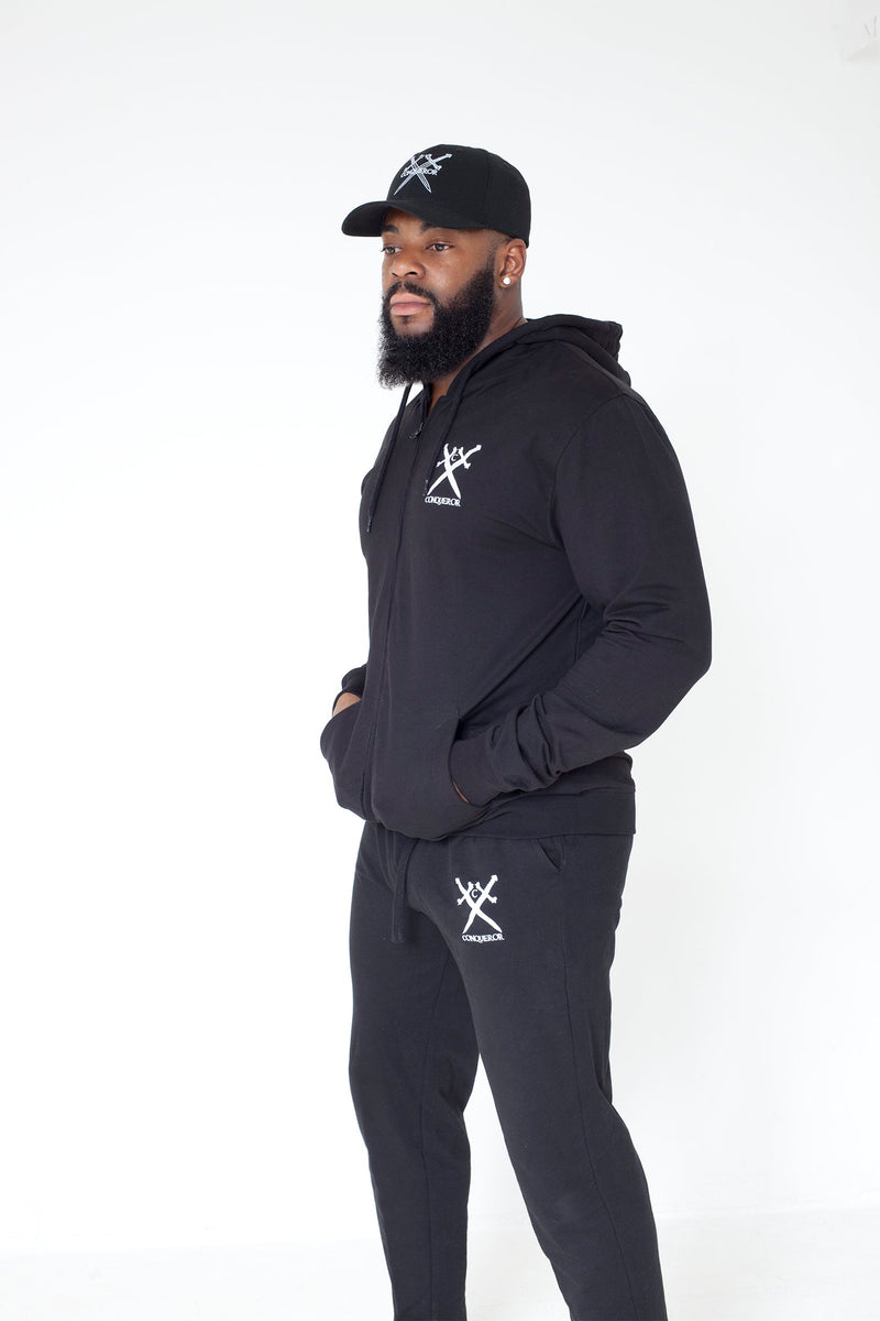 Conqueror plain black Zip Hoody