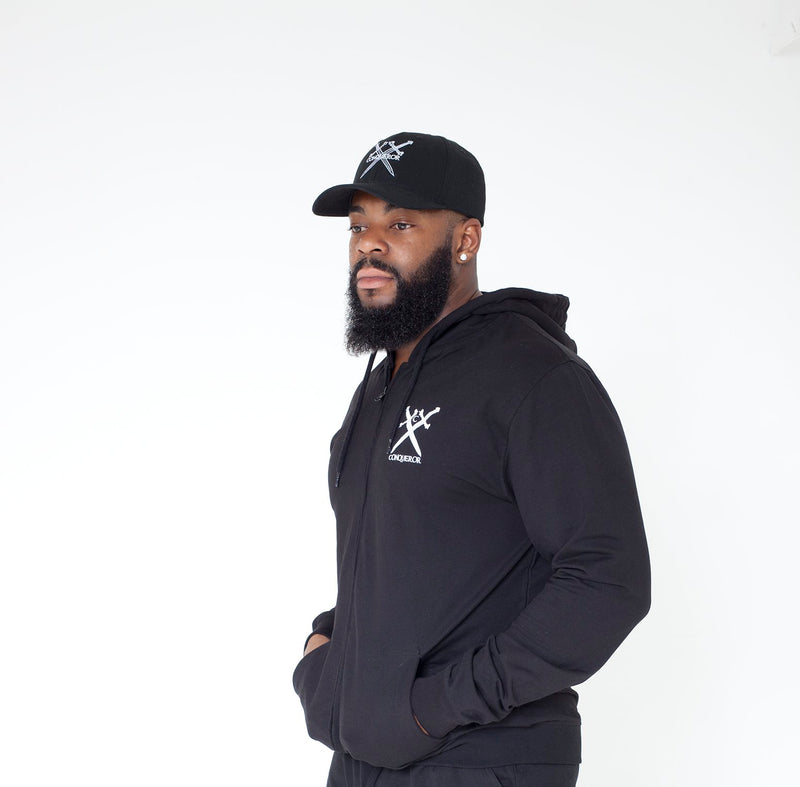 Conqueror plain black Zip Hoody